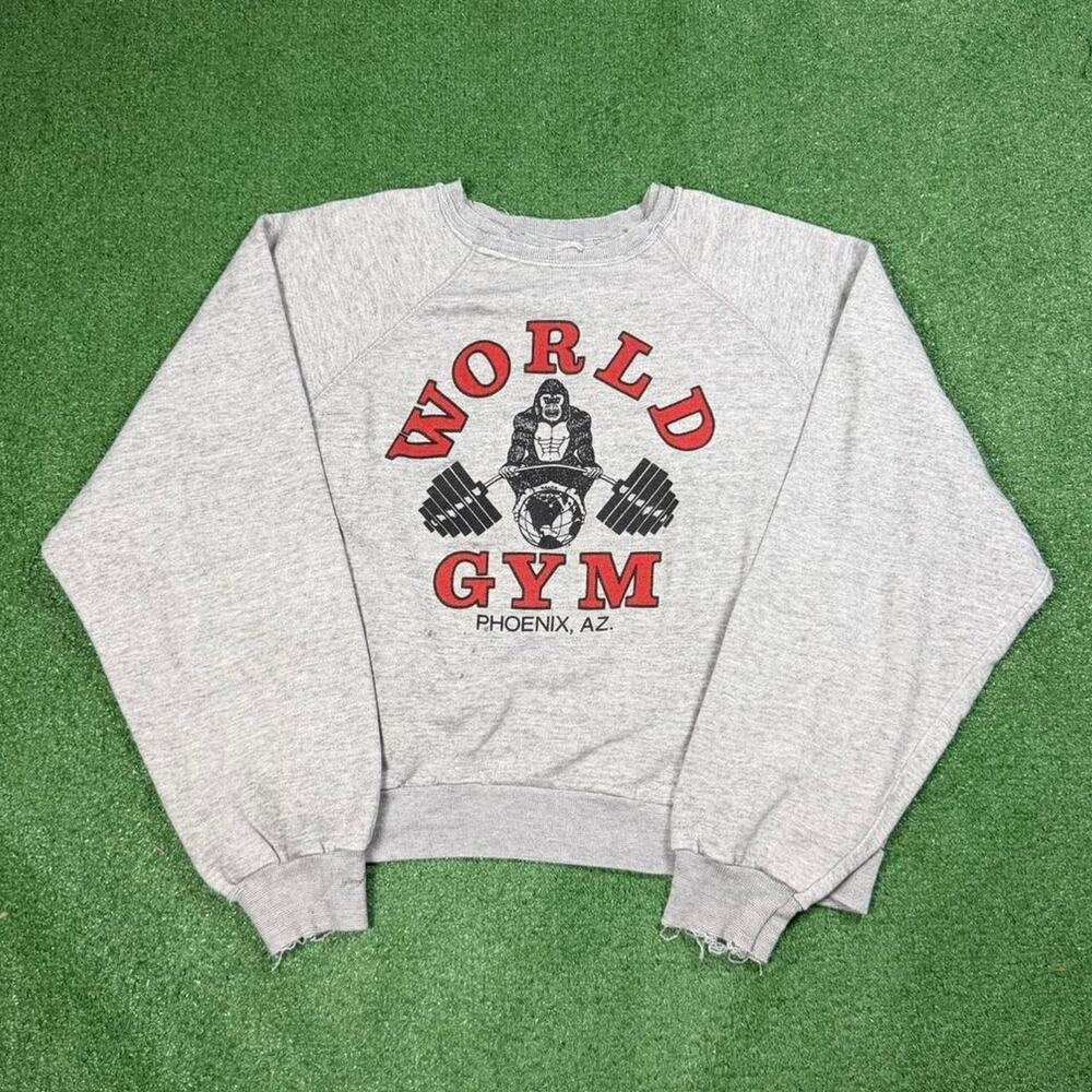 Vintage World Gym Phoenix AZ Raglan Sweatshirt Cropped Distressed 70s 80s